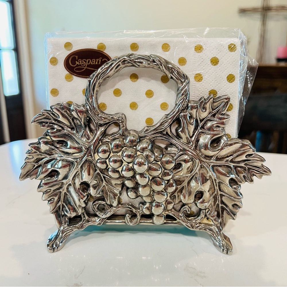 Vintage Silver Footed Godinger Grape Vine Napkin Holder 1994